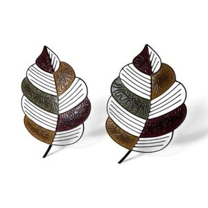 Set of 2 Metal Leaf Wall Decor | Modern Boho Mid Century Hanging Art